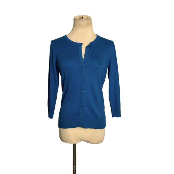 New York & Company blue 3/4 sleeves buttoned cardigan sweater size SP - Picture 8 of 12